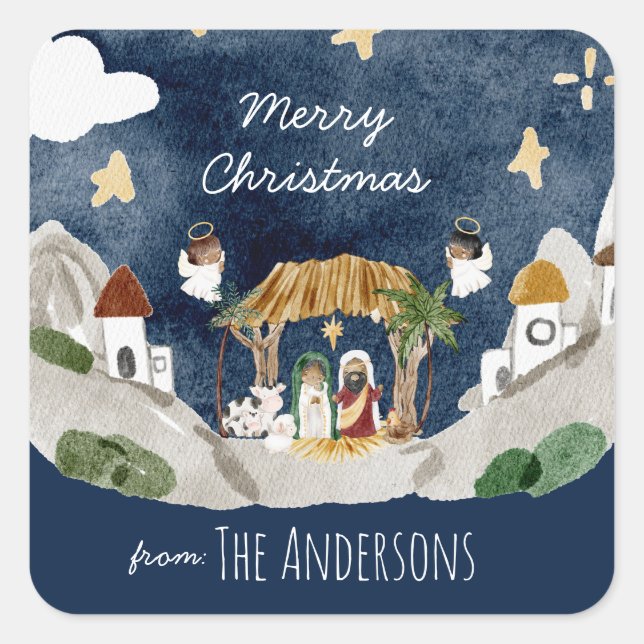 Adesivo Quadrado Natal Negra Africano Americano (Frente)