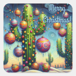 Adesivo Quadrado Natal no Deserto Sudoeste Saguaro Cactus