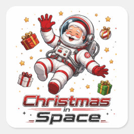 Adesivo Quadrado Natal no Espaço Papai Noel Astronauta Fofo Feriado
