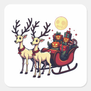 Adesivo Quadrado Natal no Halloween Reindeer Pumpkin Presente