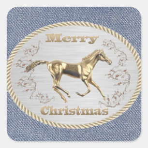 Adesivo Quadrado Natal Ocidental Belt Buckle Feliz Natal