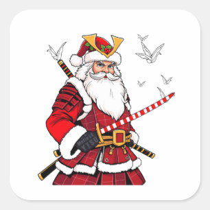 Adesivo Quadrado Natal Papai Noel Samurai Arte Japonesa