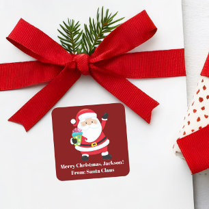 Adesivo Quadrado Natal para Crianças Personalizadas do Red Santa Cl