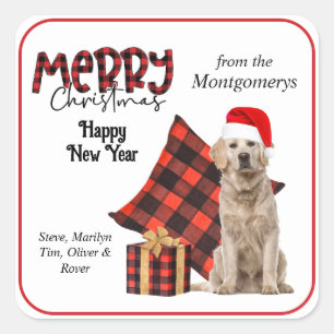 Adesivo Quadrado Natal para o Retriever do Ouro de Xadrez Buffalo