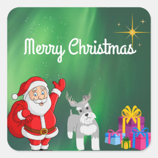 ADESIVO QUADRADO NATAL PERSONALIZADO COM SANTA E SCHNAUZER