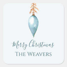 Adesivo Quadrado Natal Personalizado de Cor Azul Única Elegante