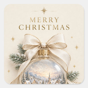 Adesivo Quadrado Natal Personalizado Elegante, Ornamento Vintage