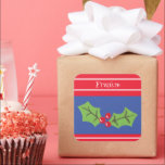 Adesivo Quadrado Natal Personalizado Holly & Berries<br><div class="desc">Estes doces sagrados e bagas são impressos de uma colagem projetada por Helen McCartney Designs.</div>