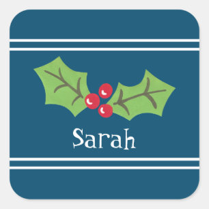 Adesivo Quadrado Natal Personalizado Holly & Berries