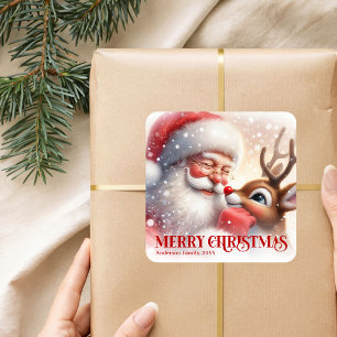 Adesivo Quadrado Natal Personalizado Pacífico Rudolph Santa 