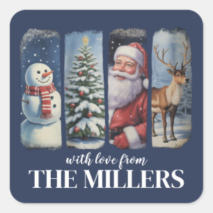 Adesivo Quadrado Natal Personalizado Vintage Papai Noel Boneco de N