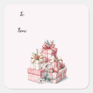 Adesivo Quadrado Natal Pink Blush e Flores