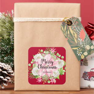 Adesivo Quadrado Natal Poinsettia Feriado Vermelho Floral