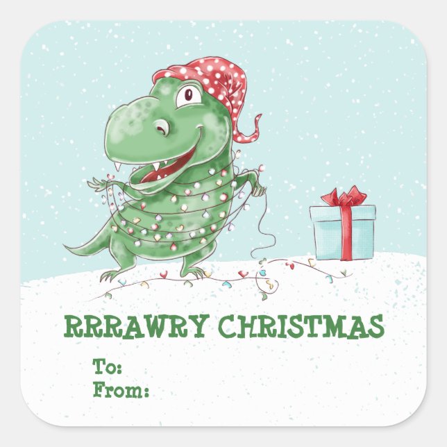 Adesivo Quadrado Natal Rawry Dinossauro Bobo de Natal  (Frente)