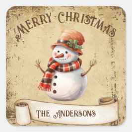 Adesivo Quadrado Natal Retrô Vintage Personalizado Feliz Natal