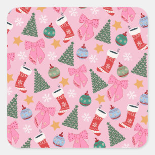 Adesivo Quadrado Natal Rosa Fofo