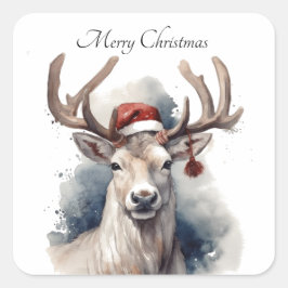 Adesivo Quadrado Natal Rústico de Rena, personalizado