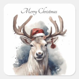 Adesivo Quadrado Natal Rústico de Rena, personalizado