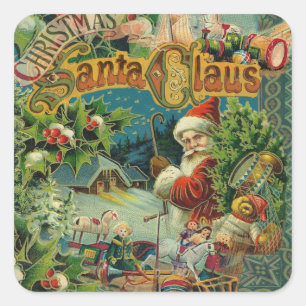 Adesivo Quadrado Natal Santa Claus Vintage Antiquado Vitoriano
