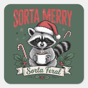 Adesivo Quadrado Natal Sorta Alegre Sorta Feral Guaxinim Natal