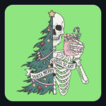 Adesivo Quadrado Natal Sorta Assustadora Feliz de Sorta Engraçado E<br><div class="desc">Sorta Assustada,  Feliz de Sorta. Um adesivo de Natal engraçado com uma árvore de Natal em parte da design,  e então um esqueleto na outra parte. Para aqueles que amam o Natal,  mas também...  não!</div>