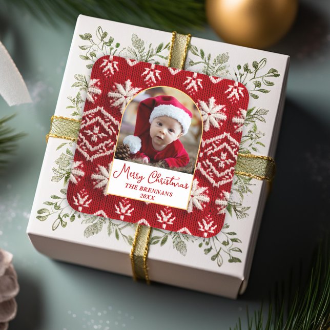 Adesivo Quadrado Natal Uma Foto do Inverno Elegante Festivo (Christmas One Photo Winter Elegant Festive Square Sticker)