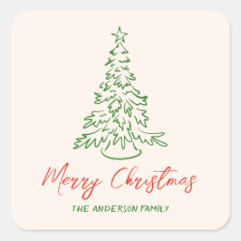 Adesivo Quadrado Natal Único Desenhado Pela Mão Da Vintagem Retro