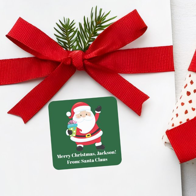Adesivo Quadrado Natal Verde para Crianças Personalizadas do Papai  (Criador carregado)