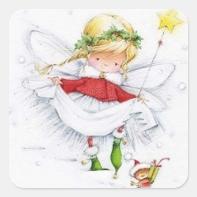 Adesivo Quadrado Natal vintage Angel e Mouse Sticker (Frente)