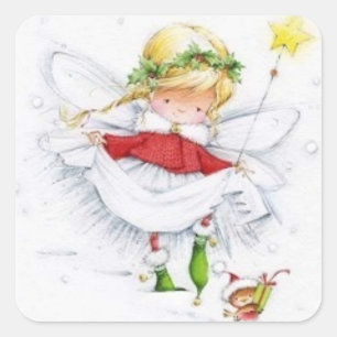 Adesivo Quadrado Natal vintage Angel e Mouse Sticker