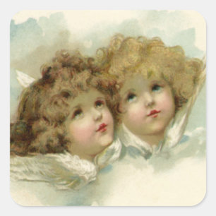 Adesivo Quadrado Natal vintage, anjos do Victorian nas nuvens