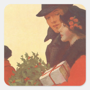 Adesivo Quadrado Natal vintage, compra do presente do amor e