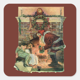 Adesivo Quadrado Natal vintage, crianças de Papai Noel do Victoria