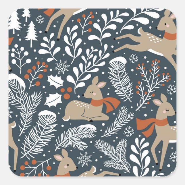 Adesivo Quadrado Natal vintage, design festivo (Frente)