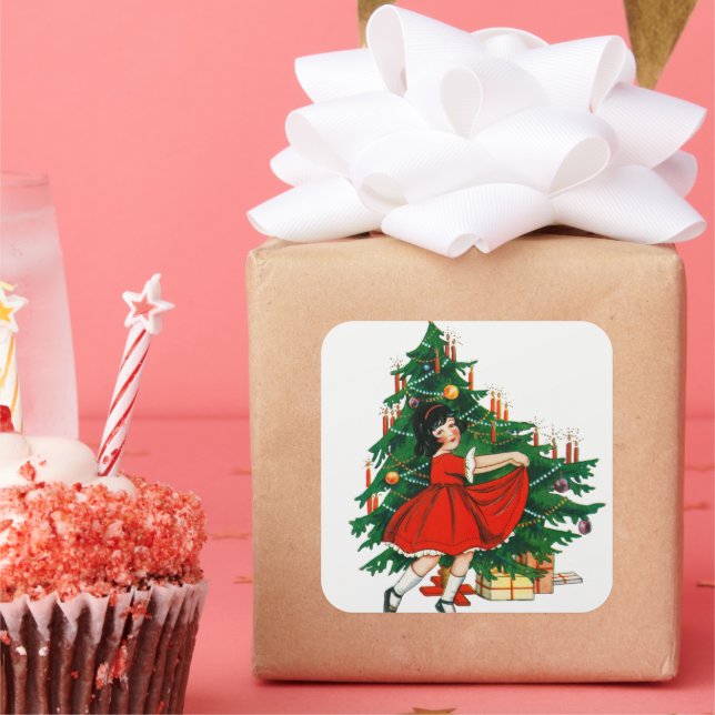 Adesivo Quadrado Natal vintage e menina (Festa)