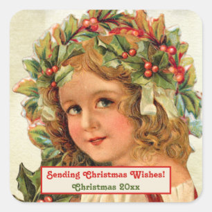 Adesivo Quadrado Natal vintage, Holly, sai de seu cabelo