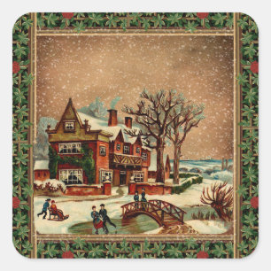 Adesivo Quadrado Natal vintage inverno alegre retrô estiloso