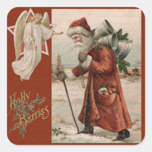 Adesivo Quadrado Natal Vintage Papai Noel Festa do Pai Anjo