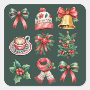 Adesivo Quadrado Natal Vintage Préppy Festa Coquete Laço Xmas