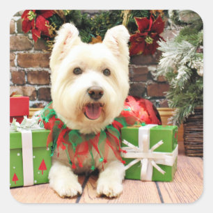 Adesivo Quadrado Natal - Westie - afortunado
