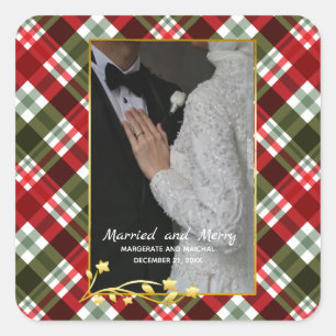 Adesivo Quadrado Natal Xadrez 2 Foto Casados e Alegres