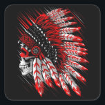 Adesivo Quadrado Native American Indian Chief Skull Motorcycle Head<br><div class="desc">Native American Indian Chief Skull Motorcycle Headdress</div>