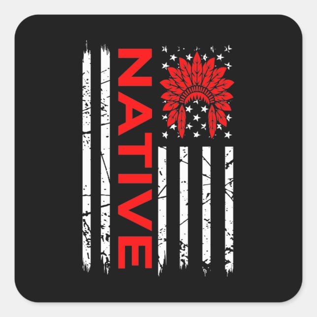 Adesivo Quadrado Native American USA Flag Pride Support Day Graphic (Frente)