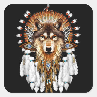 Adesivo Quadrado Native American Wolf - Wolf Lovers