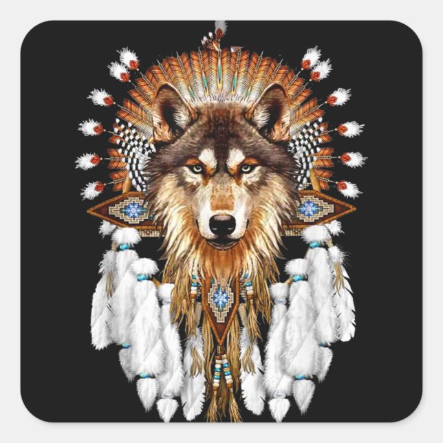 Adesivo Quadrado Native American Wolf - Wolf Lovers (Frente)