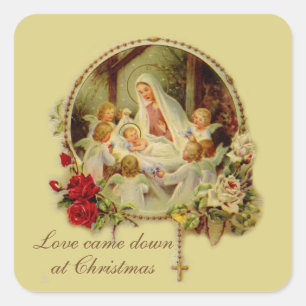 Adesivo Quadrado Natividade Abençoada Mãe Bebê Jesus Rosas Rosad