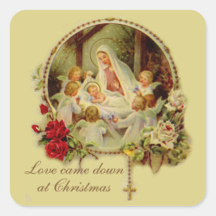 Adesivo Quadrado Natividade Abençoada Mãe Bebê Jesus Rosas Rosad