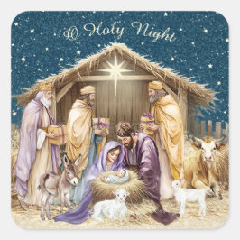 Adesivo Quadrado Natividade natalícia de aquarela