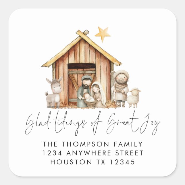 Adesivo Quadrado Natividade Stable Scene Carol Lyrics Endereço de D (Frente)