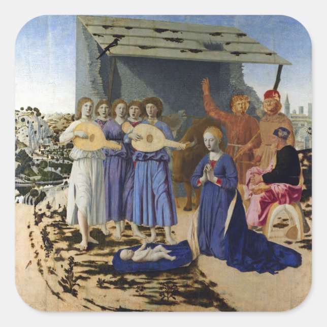 Adesivo Quadrado NATIVITY OF JESUS, ANGELS by PIERO DELLA FRANCESCA (Frente)